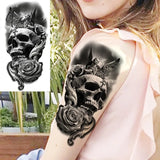 Black Skull Halloween Skeleton Temporary Tattoo For Men Adults Realistic Lion Tiger Wolf Scary Fake