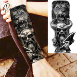 Black Skull Halloween Skeleton Temporary Tattoo For Men Adults Realistic Lion Tiger Wolf Scary Fake