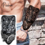 Black Skull Halloween Skeleton Temporary Tattoo For Men Adults Realistic Lion Tiger Wolf Scary Fake