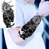 Black Skull Halloween Skeleton Temporary Tattoo For Men Adults Realistic Lion Tiger Wolf Scary Fake