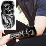 Black Skull Halloween Skeleton Temporary Tattoo For Men Adults Realistic Lion Tiger Wolf Scary Fake