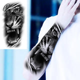 Black Skull Halloween Skeleton Temporary Tattoo For Men Adults Realistic Lion Tiger Wolf Scary Fake