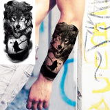 Black Skull Halloween Skeleton Temporary Tattoo For Men Adults Realistic Lion Tiger Wolf Scary Fake