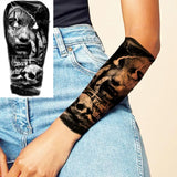 Black Skull Halloween Skeleton Temporary Tattoo For Men Adults Realistic Lion Tiger Wolf Scary Fake