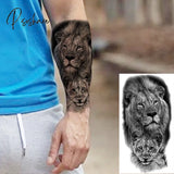 Black Skull Halloween Skeleton Temporary Tattoo For Men Adults Realistic Lion Tiger Wolf Scary Fake