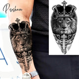 Black Skull Halloween Skeleton Temporary Tattoo For Men Adults Realistic Lion Tiger Wolf Scary Fake