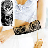 Black Skull Halloween Skeleton Temporary Tattoo For Men Adults Realistic Lion Tiger Wolf Scary Fake