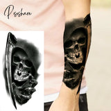 Black Skull Halloween Skeleton Temporary Tattoo For Men Adults Realistic Lion Tiger Wolf Scary Fake