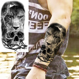 Black Skull Halloween Skeleton Temporary Tattoo For Men Adults Realistic Lion Tiger Wolf Scary Fake