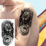 Black Skull Halloween Skeleton Temporary Tattoo For Men Adults Realistic Lion Tiger Wolf Scary Fake