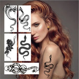 Black Snake Temporary Tattoo Stickers For Women Men Body Waist Waterproof Fake Dark Wine Big Size