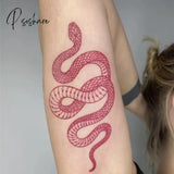 Black Snake Temporary Tattoo Stickers For Women Men Body Waist Waterproof Fake Dark Wine Big Size