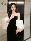 Black Temperament Bridesmaid Dresses Strapless Sweetheart Puff Sleeve Mermaid Lace-Up Ceremony Sexy