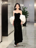 Black Temperament Bridesmaid Dresses Strapless Sweetheart Puff Sleeve Mermaid Lace-Up Ceremony Sexy