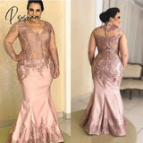 Blush Pink Lace Mother Of The Bride Dresses Mermaid Long Sleeves V Neckline Appliqued Wedding Party