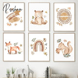 Boho Bear Fox Squirrel Rabbit Hedgehog Rainbow Flower Wall Art Canvas Painting Posters And Prints