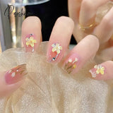 Bride Shining Rhinestone False Nails Wedding Ladies 24Pcs Simple Fashion French White Beige Acrylic