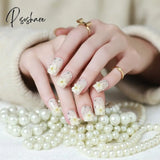 Bride Shining Rhinestone Wedding False Nails Ladies Simple Fashion French Fake White Beige Acrylic