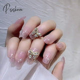 Bride Shining Rhinestone Wedding False Nails Ladies Simple Fashion French Fake White Beige Acrylic