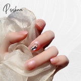 Bride Shining Rhinestone Wedding False Nails Ladies Simple Fashion French Fake White Beige Acrylic