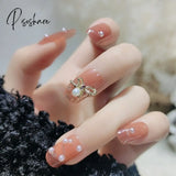 Bride Shining Rhinestone Wedding False Nails Ladies Simple Fashion French Fake White Beige Acrylic