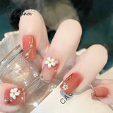 Bride Shining Rhinestone Wedding False Nails Ladies Simple Fashion French Fake White Beige Acrylic