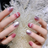 Bride Shining Rhinestone Wedding False Nails Ladies Simple Fashion French Fake White Beige Acrylic