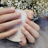 Bride Shining Rhinestone Wedding False Nails Ladies Simple Fashion French Fake White Beige Acrylic