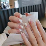 Bride Shining Rhinestone Wedding False Nails Ladies Simple Fashion French Fake White Beige Acrylic