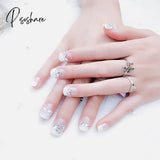 Bride Shining Rhinestone Wedding False Nails Ladies Simple Fashion French Fake White Beige Acrylic