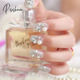 Bride Shining Rhinestone Wedding False Nails Ladies Simple Fashion French Fake White Beige Acrylic