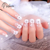 Bride Shining Rhinestone Wedding False Nails Ladies Simple Fashion French Fake White Beige Acrylic