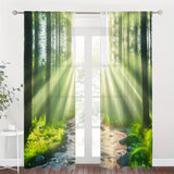 2pcs Art Deco Forest Sunlight Curtains, Rod Pocket Hanging, Light-Filtering Polyester Sheer Drapes, Decorative Unlined Brushed Fabric Panels for Living Room, Bedroom, Study, Kitchen, Cafe - All-Season, Lightweight, Woven, 80-