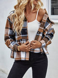 Single Plaid Print Long Sleeve Ruched Blouse - Casual Ruffle Hem Women's Clothing for Spring & Fall