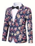 2-Piece Semi-Formal Floral Print Suit Set - Stylish Jacket and Matching Dress Pants for Dinner, Wedding, Party Occasions - Classic Fit, Comfortable, Versatile, and Elegant