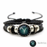 Luminous Twelve Constellation Artificial Gemstone Bracelet, Beaded Rope PU Leather 12 Constellation Woven Bracelet