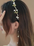 1pc Girl's New Vintage White Lily Flower Faux Pearl Tassel Temperament Elegant Women's Hair Hoop Hair Accessories, Ideal choice for Gifts