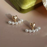 1 Pair Of Heart-shaped Front And Back Wearing Earrings, Women's Fashion Popular Pearl Adjustable Two Wear Style Exquisite Earring Christmas, Halloween, Thanksgiving Day Gift