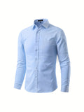 Men's Formal Classic Design Button Up Shirt With Chest Pocket, Male Clothes For Spring And Fall Business Occasion