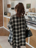 Women's Plus Size Plaid Shirt, Polyester Blend, Button-Down, Non-Stretch, Seasonal, Casual Top, Oversized, Korean Style, Checkered Pattern, Woven Fabric