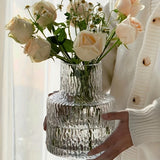 Textured Glass Vase - Nordic Vintage-Style for Wide-Mouth Flower Arrangements - Perfect for Home and Table Decoration, Hydroponic Plants