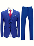 3 Pieces Formal Suit Set - Classic Two Button Jacket, Single Breasted Vest, and Pants for Business, Wedding, and Dinner Party Occasions