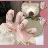 Cat Eye Press On Nails Shiny Rainbow Fake Nail Sweet Style Full Finished Piece Wearable For Girl