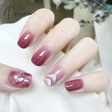 Cat Eye Press On Nails Shiny Rainbow Fake Nail Sweet Style Full Finished Piece Wearable For Girl