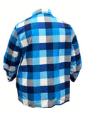 Plus Size Women's Casual Plaid Print Blouse - Long Sleeve Lapel Collar Shirt Top with Flap Pockets, Button Up Front, Relaxed Fit, Soft Fabric, and Classic Style for Everyday Wear