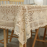 Pastoral Style Four Leaf Flower Polyester Tablecloth - 1pc Vintage Crochet Tassel Square Table Cover - Machine Made Woven Decor for Wedding, Family Gathering, Christmas, Long Table & Dressing Table Decoration