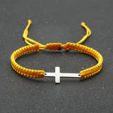 1pc Mens Hand Braided Stainless Steel Cross Patchwork Bracelet Anti-Allergy Acrylic Fibers Rope Bracelet