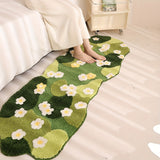 Machine Washable Fluffy Plush Green Flocked Moss Bath Mat - Luxurious Indoor Rug for Living Room, Bedroom & Bathroom Decor, Irregular Winter Decor Decoration