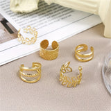 5pcs/set Trendy Elegant Design Ear Cuff Set Classic Elegant Style Women's Ear Bone Clip Set No Piercing Clip On Earrings Leaf Shaped Circle Stacked Shaped