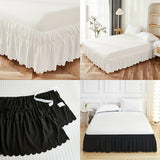 [1pc Elastic Solid Bed Skirt] 1pc Glam Style Solid Color Bed Skirt, Elastic Adjustable, Soft Polyester, Machine Washable, Ruffle Embellishment, Woven Fabric, 90gsm - Ideal for Bedroom, Living Room, Guest Room Decor, Bed Room